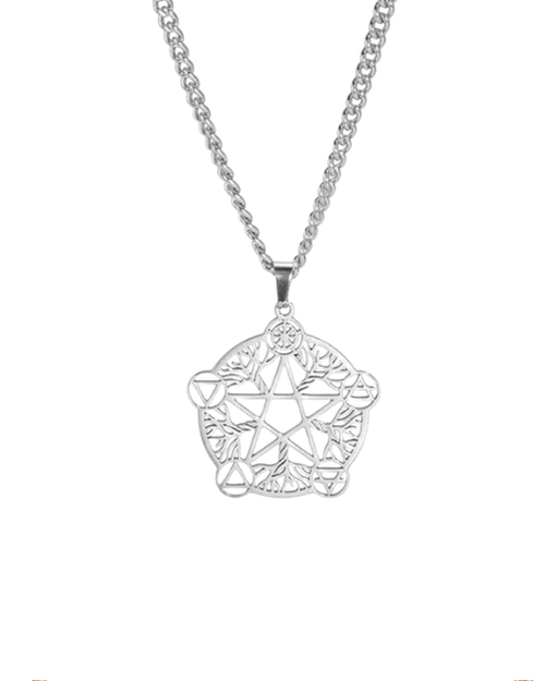 Colgante Acero Plateado Pentaculo Árbol de la Vida 5 Elementos