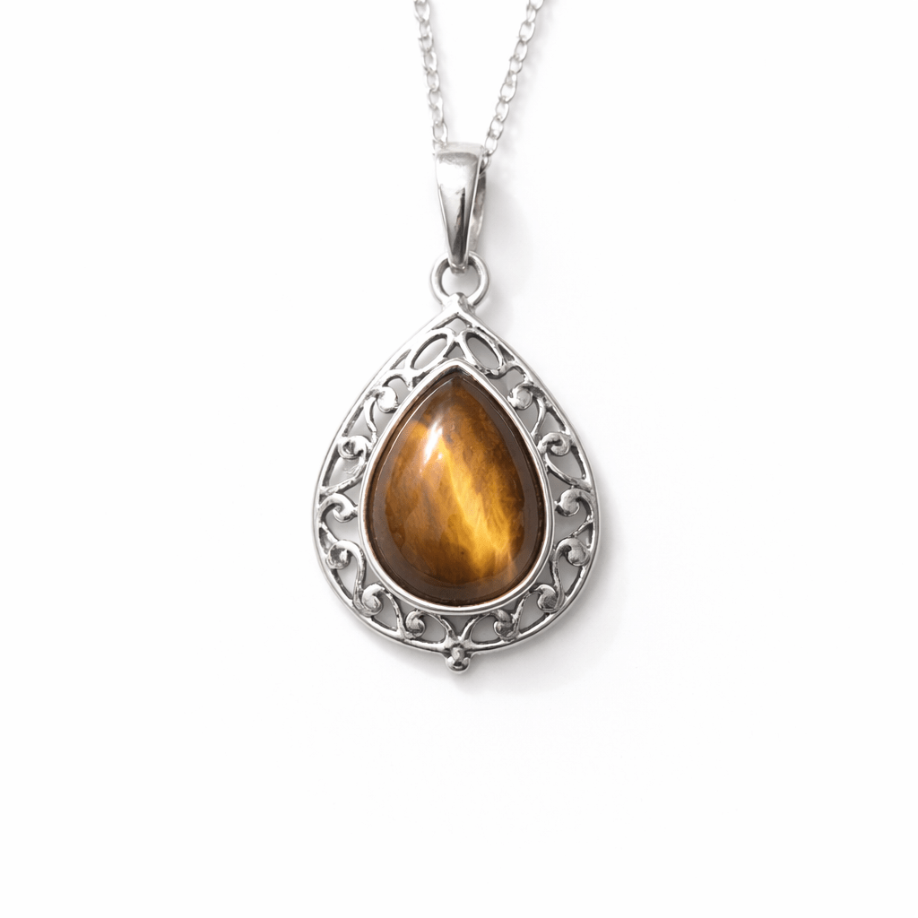 Colgante consagrado de Ojo de Tigre Lágrima en plata 925 - Protección energética, valor y empoderamiento colgantesplataTienda esotérica Málaga - La Tienda de Tata Magic: tienda Esotérica en Málaga