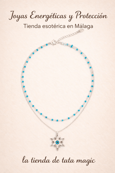 Collar Doble Acero Plateado Estrella Circonitas azul JoyeríaTienda esotérica Málaga - La Tienda de Tata Magic: tienda Esotérica en Málaga