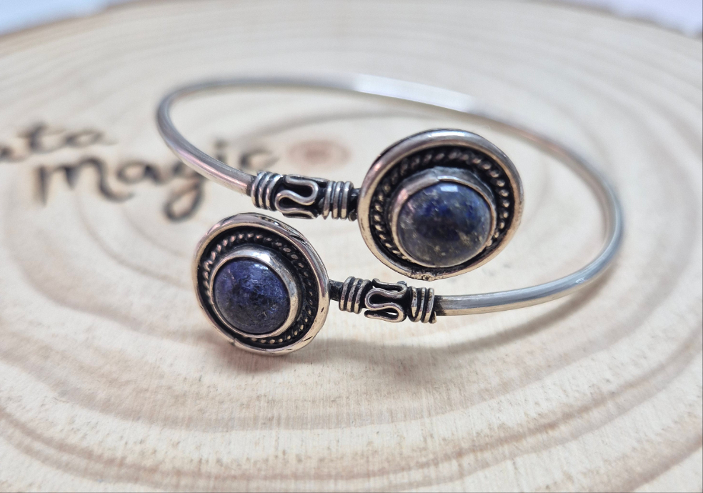 Brazalete de Lapislázuli de Alpaca - Joyería Étnica