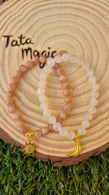 Pulseras Piedra Luna y Piedra Sol - Twing Pack Equilibrio Kundalini