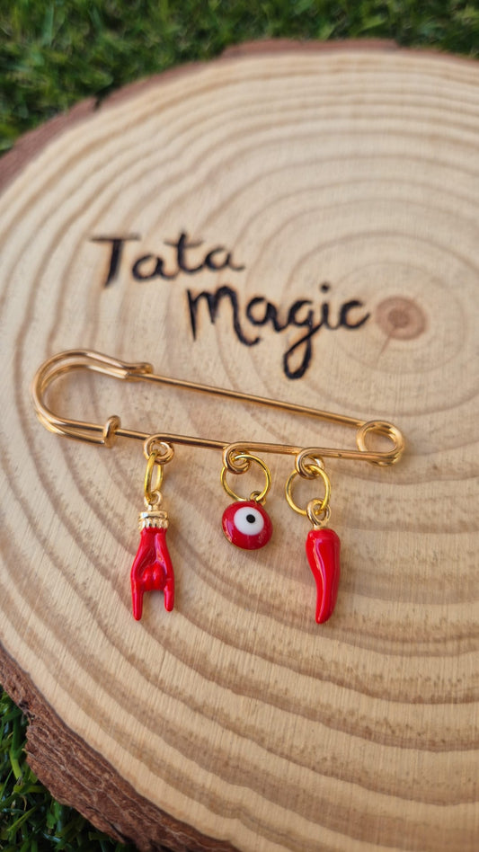 Alfiler 3 Poderes Rojo - Amuleto de Protección y Buena Suerte/ Edición limitada