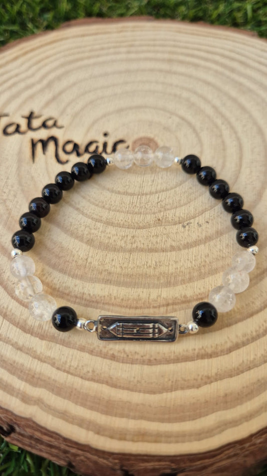 Pulsera Atlante de Plata y Turmalina con Cuarzo Cristal Consagrada - Protección y Armonía Energética