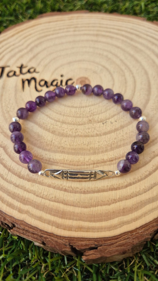 Pulsera Atlante de Plata y Amatista Consagrada - Elegancia y Energía de Protección