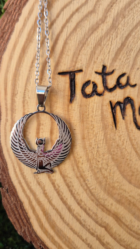 Colgante Isis Redondo en Acero Plateado - Rito Udjat de Protección y Sabiduría