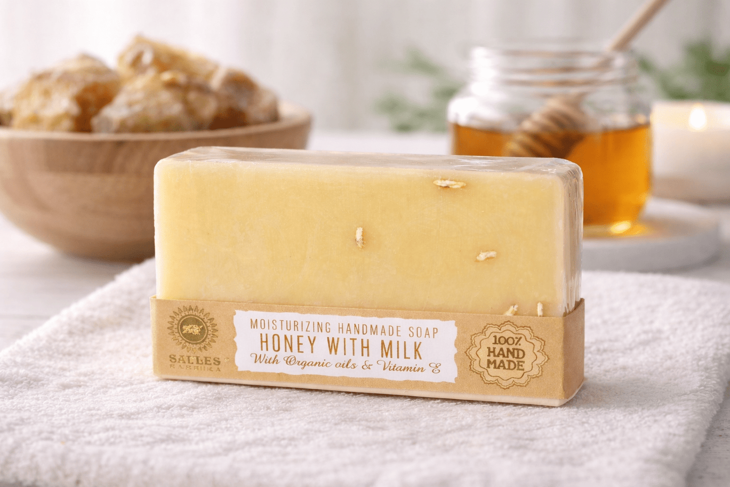 Jabón Artesanal miel y leche 80gr - Con Aceites Orgánicos y Vitamina E para la Abundancia Jabón ArtesanalTienda esotérica Málaga - La Tienda de Tata Magic: tienda Esotérica en Málaga