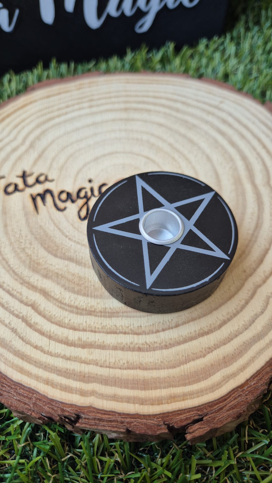 Portavelas Negro con Péntaculo - Decoración Esotérica y Altar Místico VelasTienda esotérica Málaga - La Tienda de Tata Magic: tienda Esotérica en Málaga