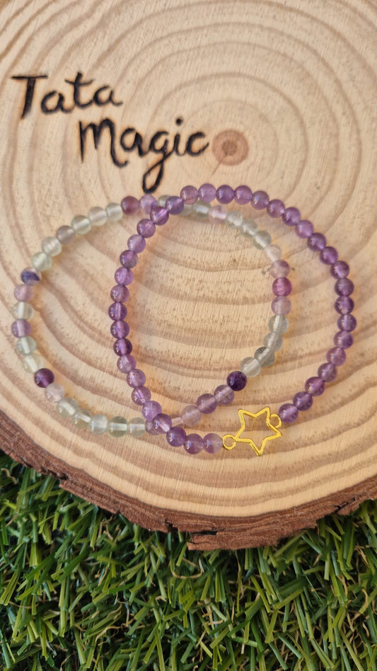 Pulseras Fluorita y Amatista 4 mm - Twing Pack Estudios