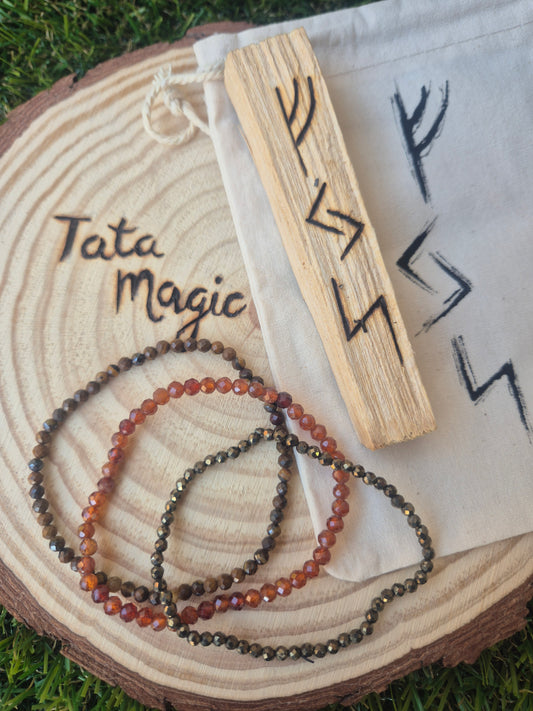 Pulseras Impulso Dorado de Mystic Glow-Economía y Trabajo (Ojo de Tigre, Pirita y Granate naranja)