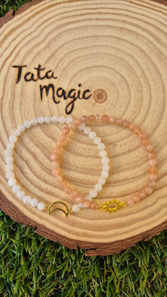 Pulseras Piedra Luna y Piedra Sol - Twing Pack Equilibrio Kundalini
