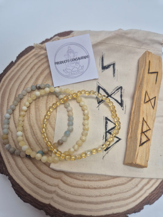 Pulseras Sol Interior de Mystic Glow-Calcita, Citrino y Amazonita consagradas
