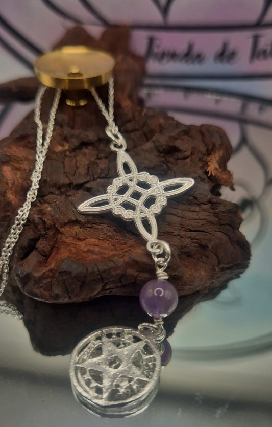 Colgante Doble Protección Amatista Plata 925 (con cadena)