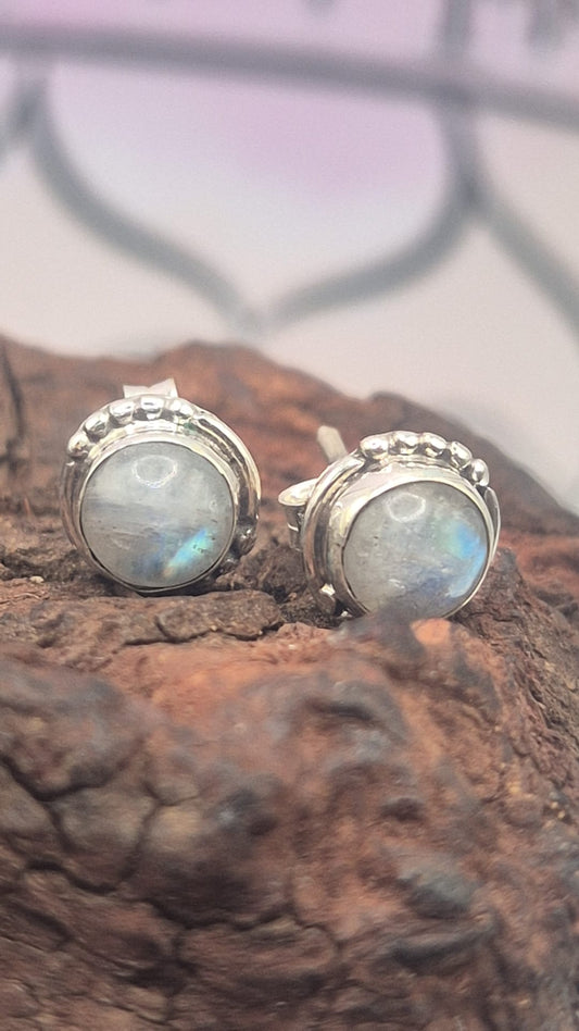 Pendientes Plata 925 Piedra Luna Redondos