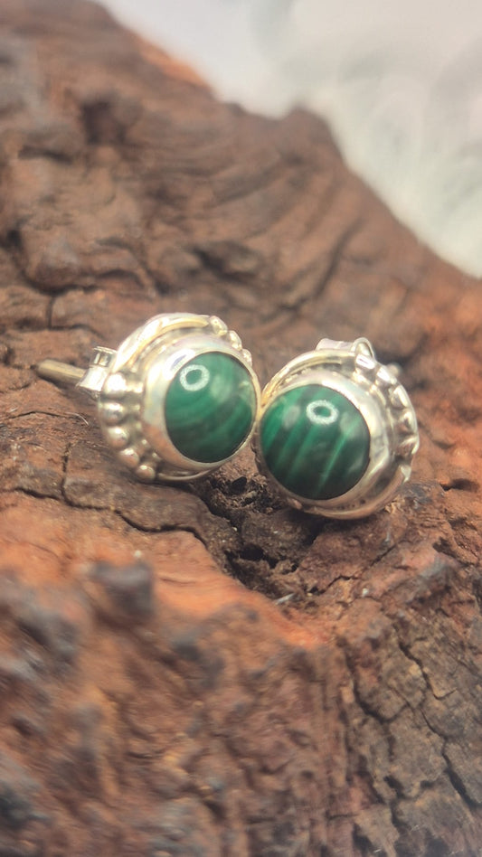 Pendientes Plata 925 Malaquita Redondos