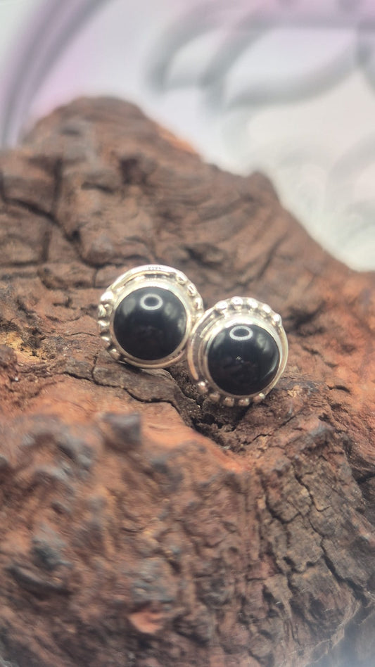 Pendientes Plata 925 Obsidiana Redondos