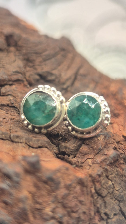 Pendientes Plata 925 Fluorita Redondos