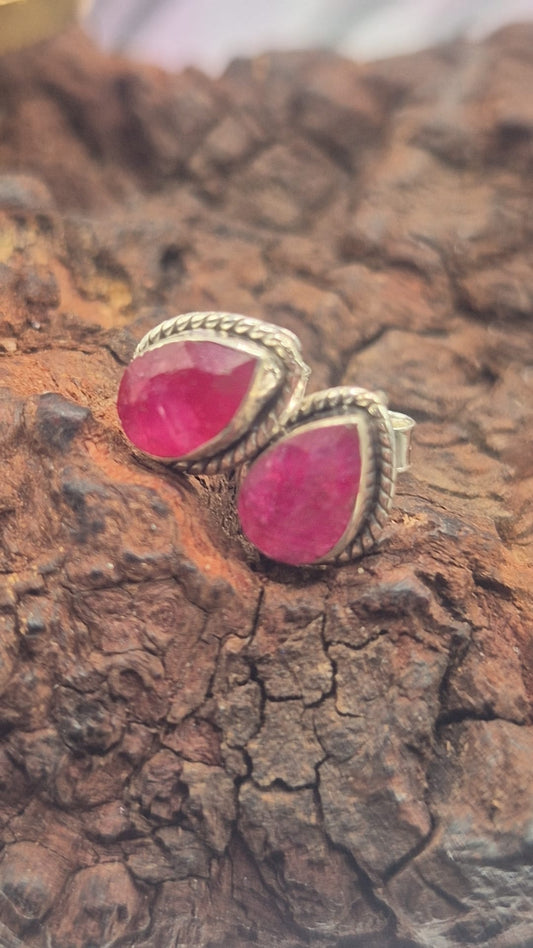 Pendientes Plata 925 Rubi Lágrima