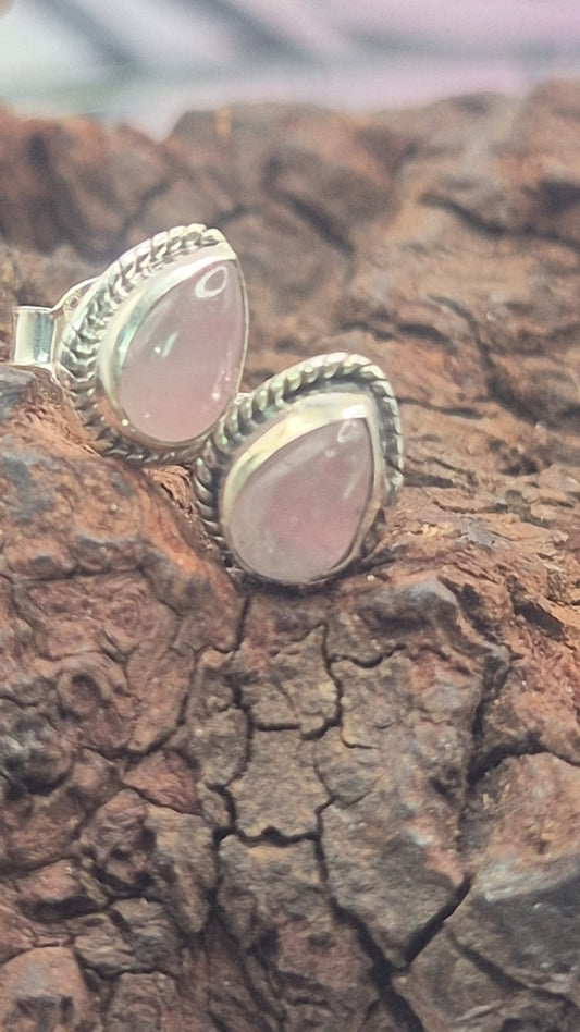 Pendientes Plata 925 Cuarzo Rosa Lágrima