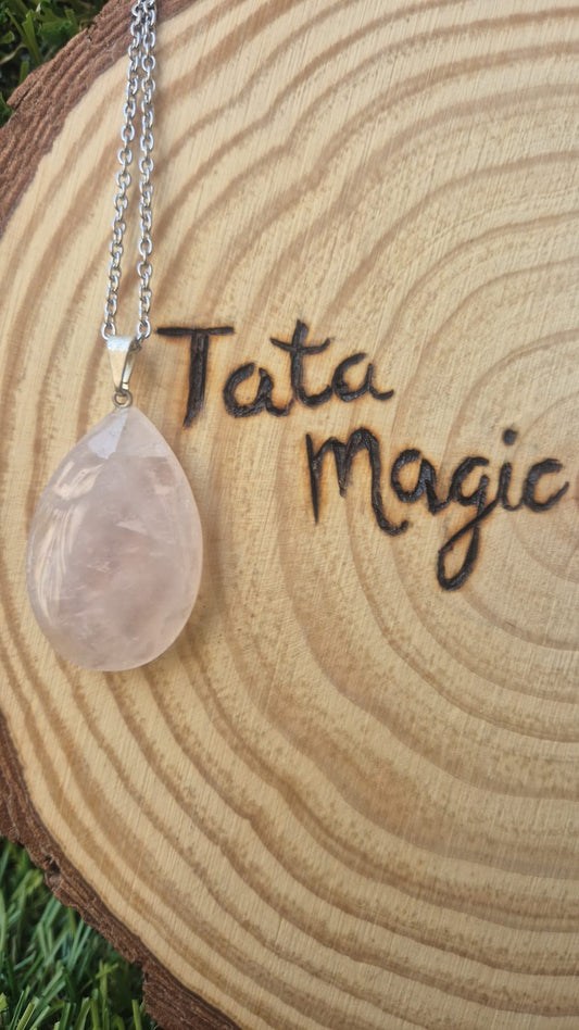 Colgante Gota de Cuarzo Rosa - Sanación Emocional y Amor Propio (sin cadena)