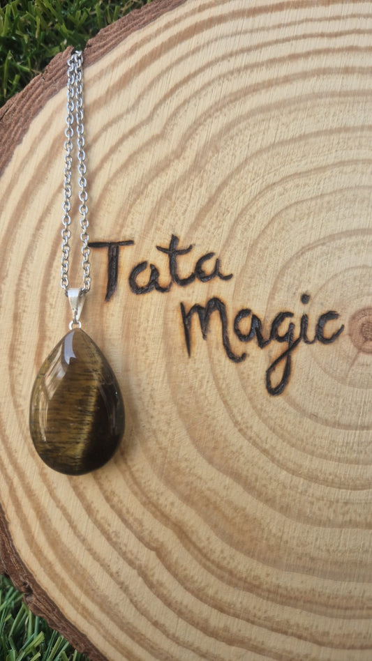 Colgante Gota de Ojo de Tigre - Amuleto de Protección y Estabilidad laboral (sin cadena)