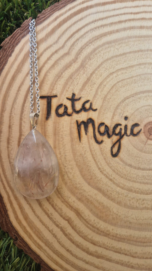 Colgante Gota de Cuarzo Rutilado - Amuleto para Manifestar Deseos y Energía Positiva (sin cadena)