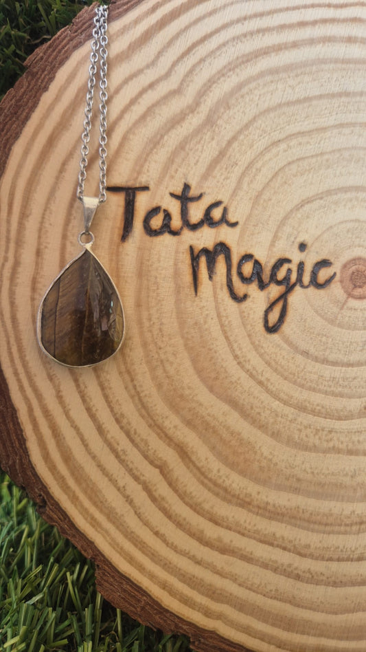 Colgante Gota Ojo de Tigre en Baño de Plata - Amuleto de Protección Y Fuerza (Sin cadena)