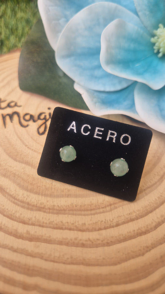 Pendientes de Aventurina Verde en Acero - Suerte, Sanación y Equilibrio del Corazón