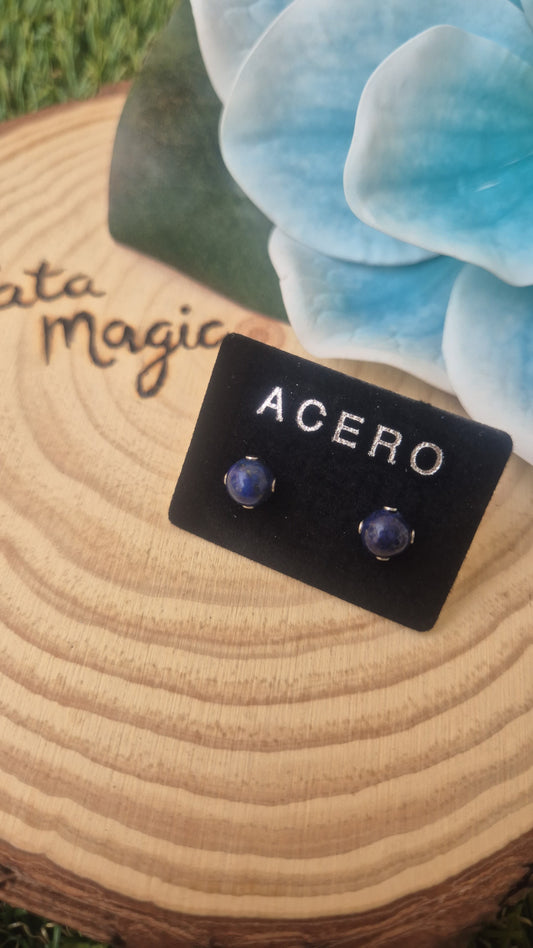 Pendientes de Lapislázuli en Acero - Comunicación, Sabiduría y Protección Espiritual