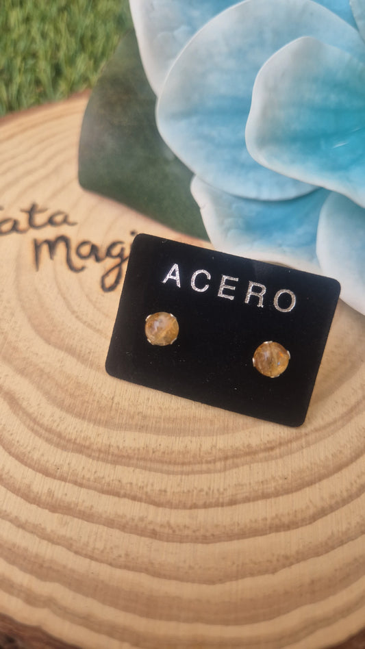 Pendientes de Citrino en Acero - Abundancia, Energía Positiva y Confianza Personal