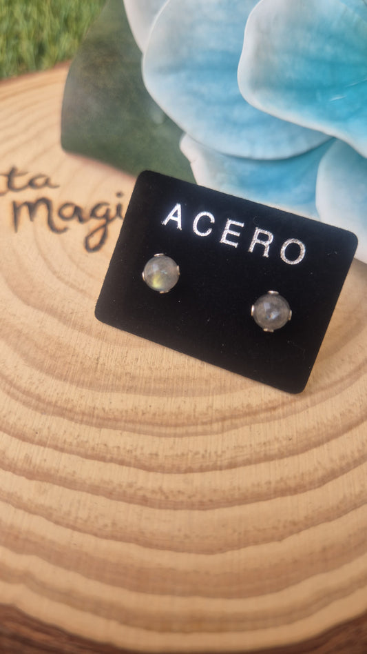 Pendientes de Labradorita en Acero - Protección Psíquica, Intuición y Luz Interior