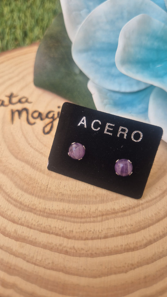 Pendientes amatista acero