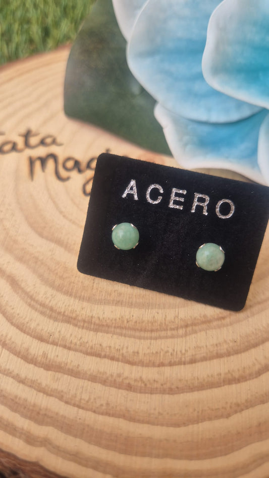 Pendientes jade burman acero