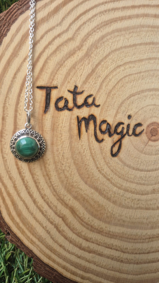 Colgante plata malaquita con cadena consagrado