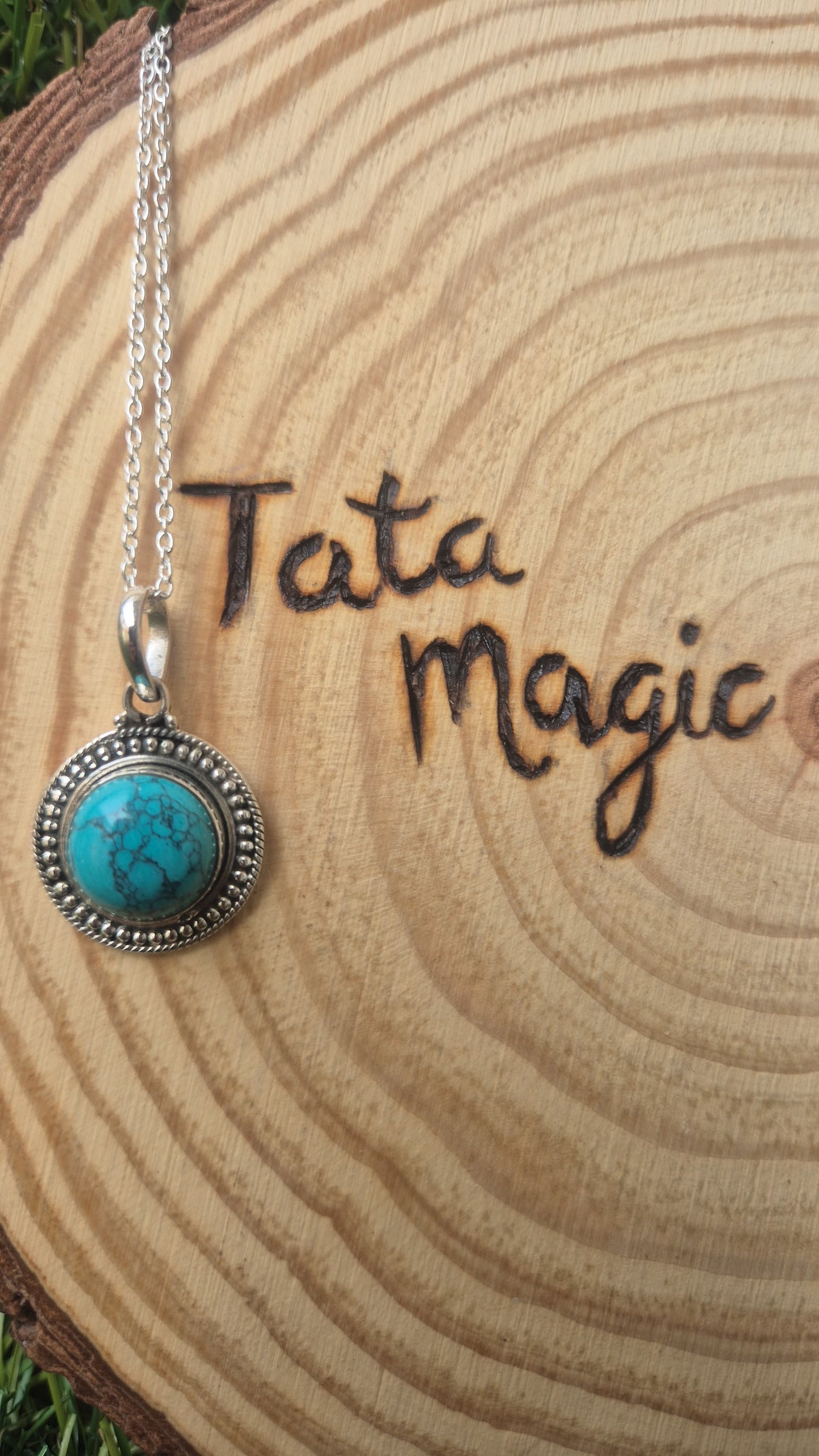 Colgante turquesa plata com cadena consagrada
