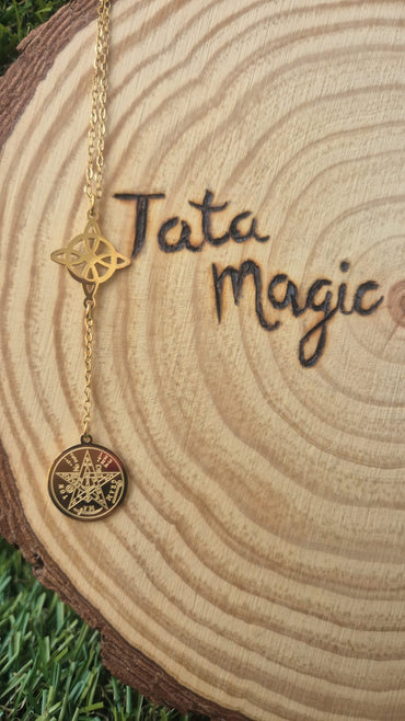 Colgante acero doble proteccion nudo de bruja y Tetragrammaton serigrafiado consagrado