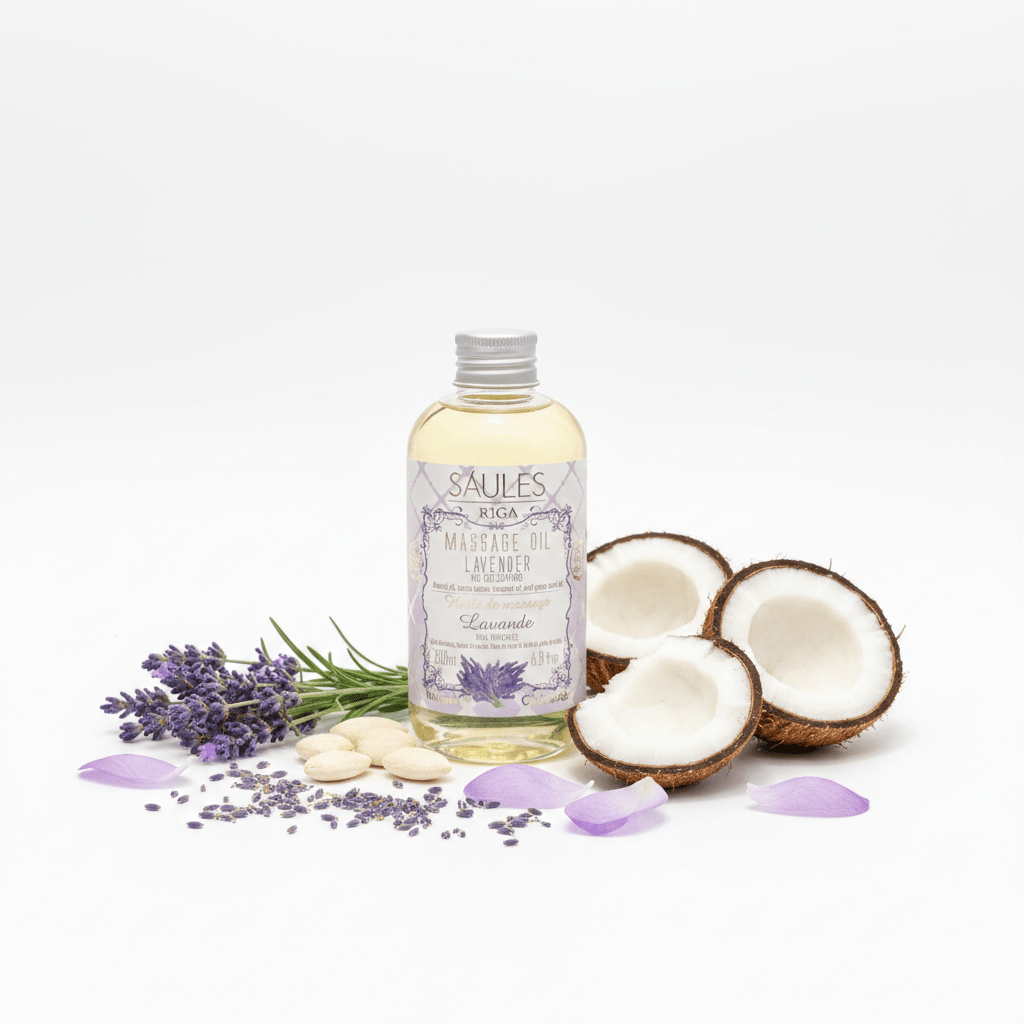 Aceite de Masaje Lavender 200ml - Almendras, Coco y Semilla de Uva | Saules Riga Aceites de MasajeTienda esotérica Málaga - La Tienda de Tata Magic: tienda Esotérica en Málaga