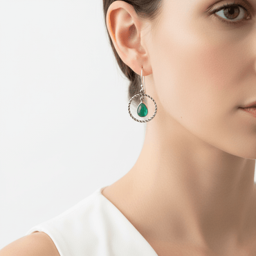 pendientes aros de plata con mineral Esmeralda