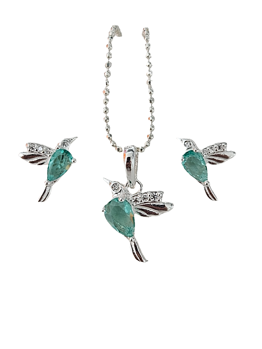 Kit Colibrí Plata 925 Con Agua Marina