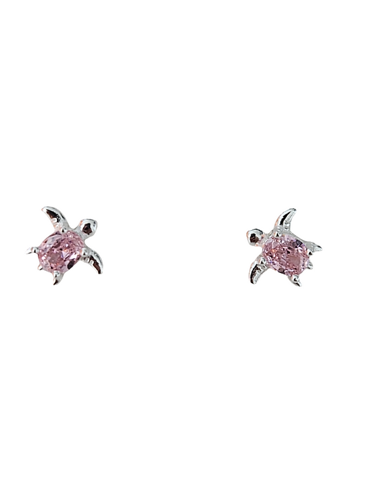 Pendientes Tortuga Plata 925 con Circonita Rosa