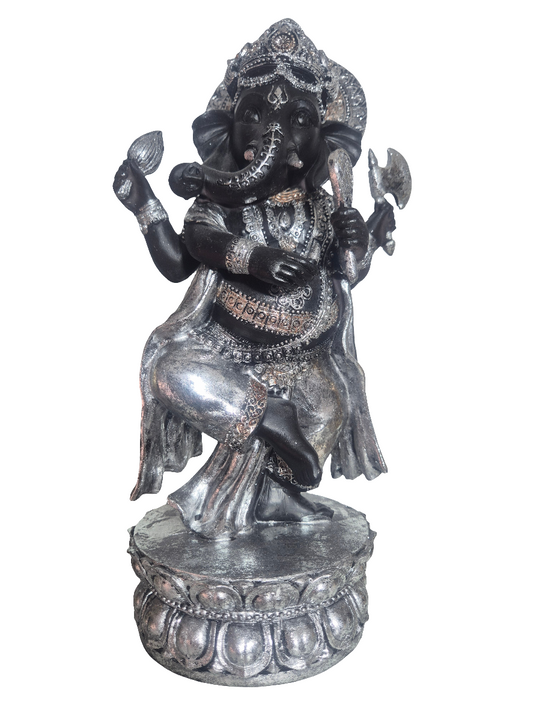 Figura Resina Ganesha Negro/Plata 27 cms