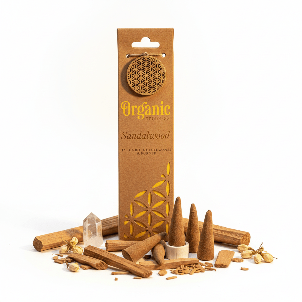 Conos Incienso Sándalo Organic Goodness — El Aroma Sagrado de la Meditación Inciensos ConoTienda esotérica Málaga - La Tienda de Tata Magic: tienda Esotérica en Málaga