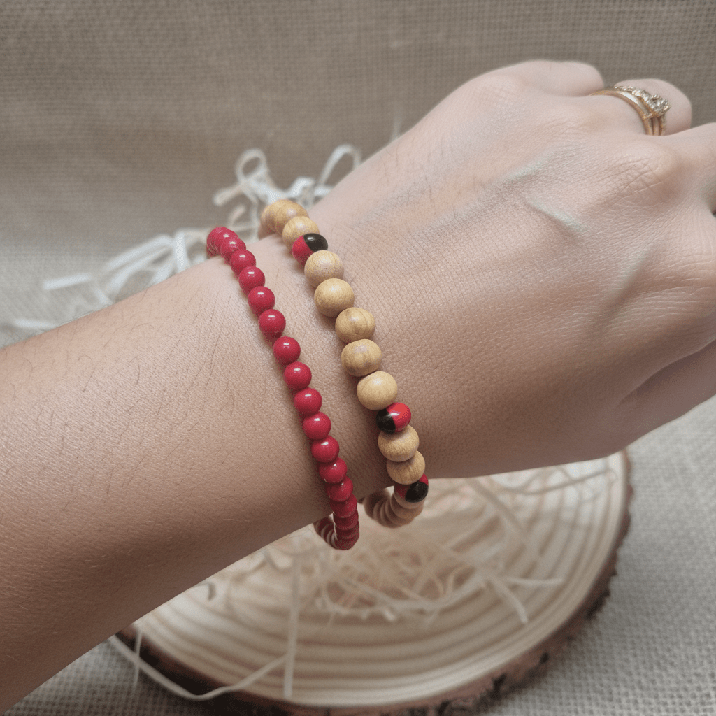Pack Pulseras Protección Africana huayruro con palo santo y coral rojo bambú consagrada Joyería / PulserasTienda esotérica Málaga - Tata Magic: tienda Esotérica en Málaga