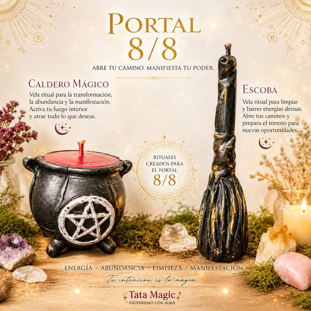 Kit Portal 8/8 — Vela Caldero Mágico + Vela Escoba | Abre tu Camino. Manifiesta tu Poder. Rituales y AmuletosTienda esotérica Málaga - Tata Magic: tienda Esotérica en Málaga