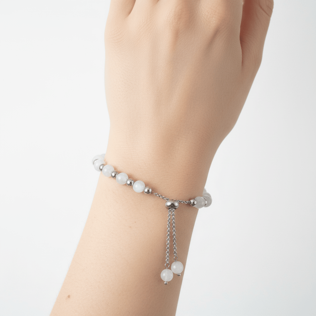 Pulsera Piedra Luna y Acero | Intuición, Feminidad y Magia Lunar Pulseras de MineralesTienda esotérica Málaga - Tata Magic: tienda Esotérica en Málaga