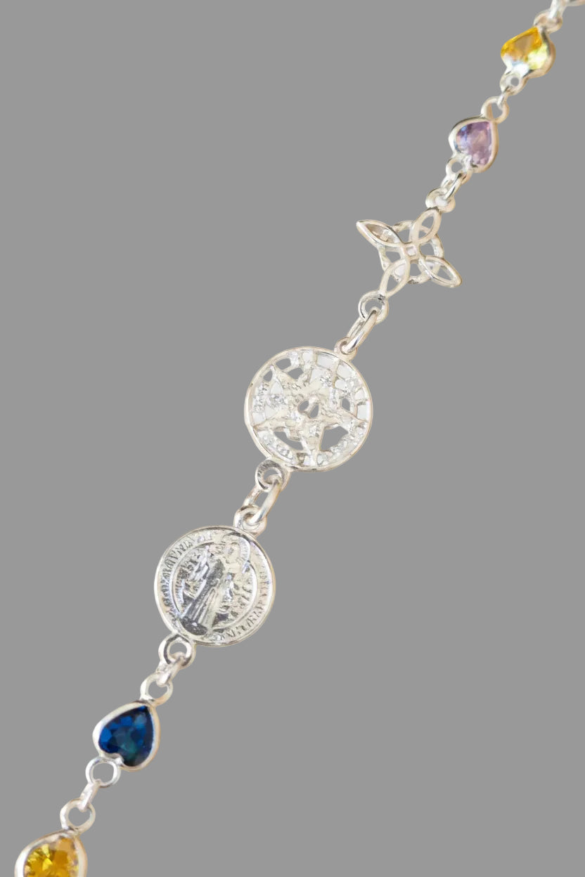 Pulsera Triple Protección con circonitas de colores de corazon en Plata Tienda esotérica Málaga - La Tienda de Tata Magic: tienda Esotérica en Málaga