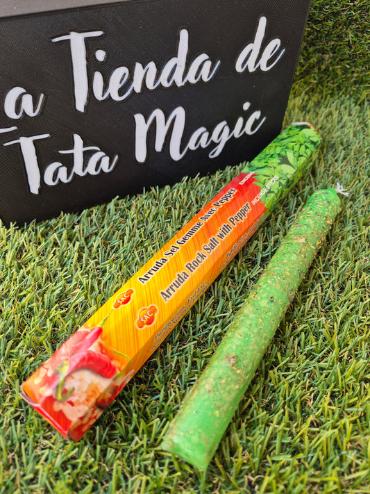 Pack Incienso con Vela de Ruda, Sal y Pimienta - Limpieza y Protección Energética