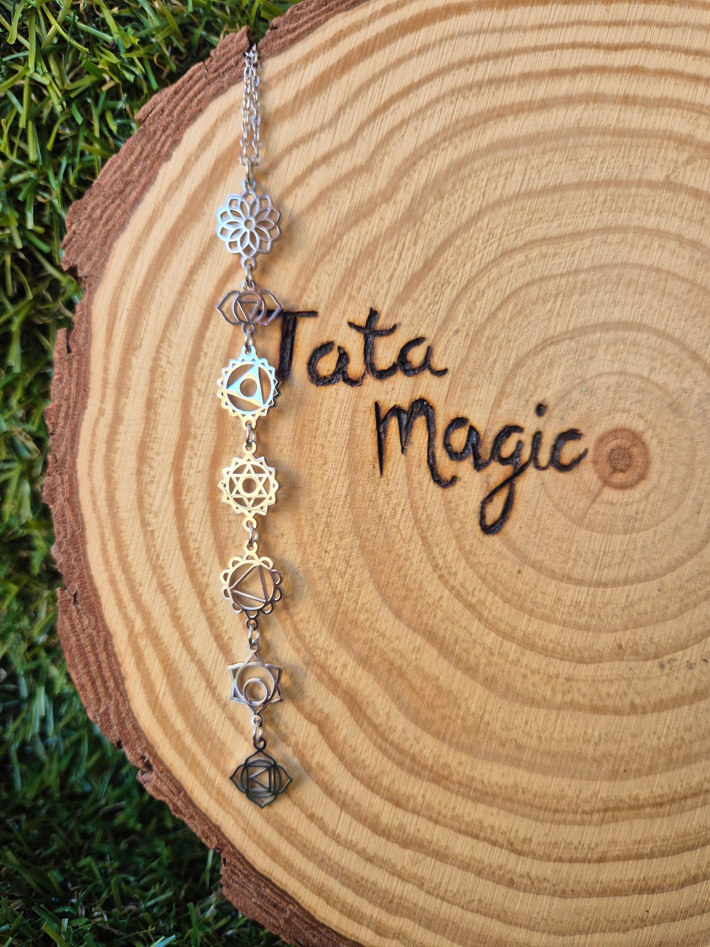 Colgante 7 Chakras en Acero Dorado Activación Kundalini