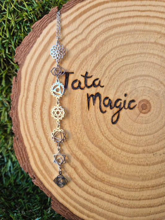 Colgante 7 Chakras en Acero Dorado Activación Kundalini