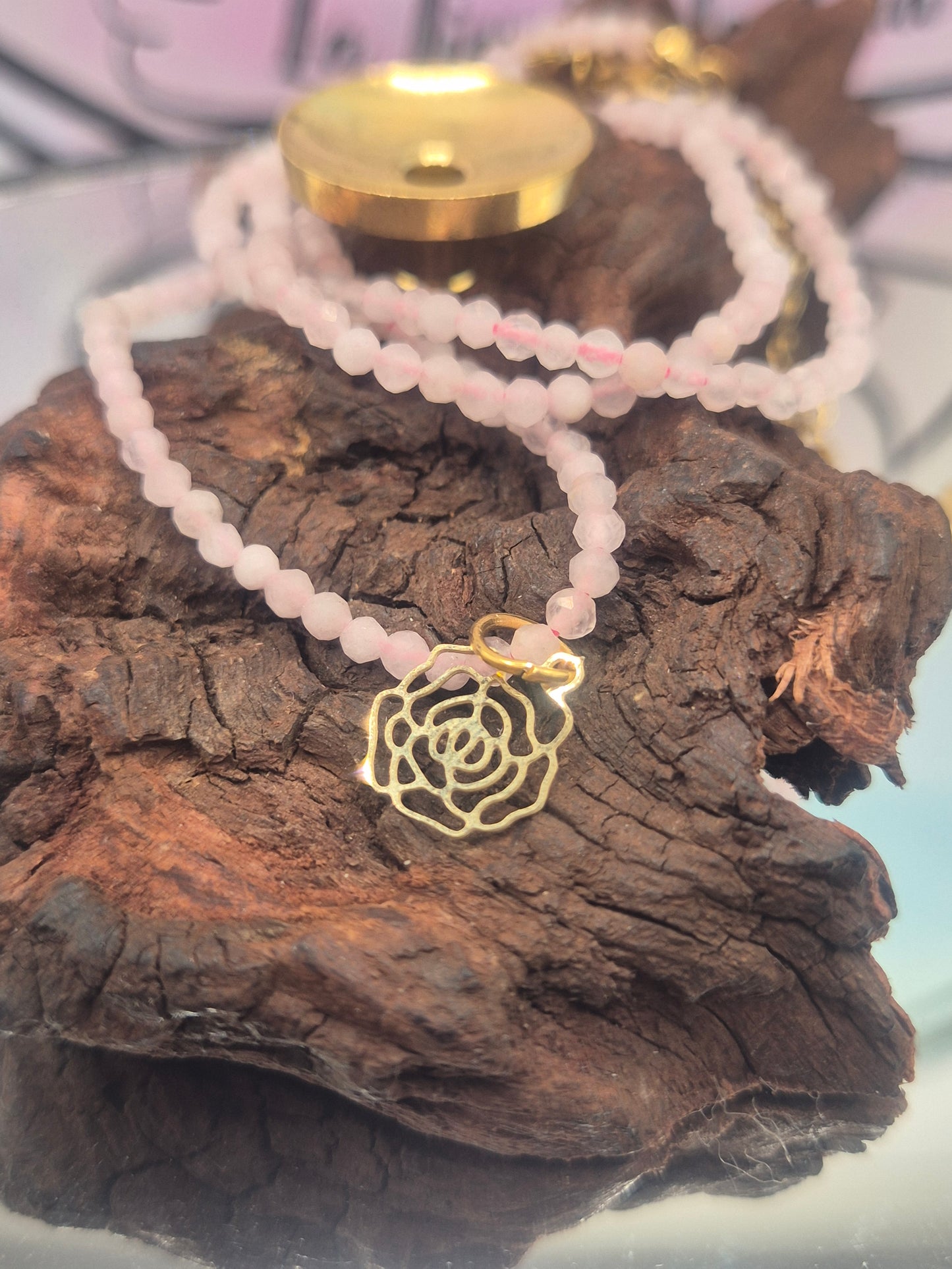 Collar Mineral Cuarzo Rosa Facetado