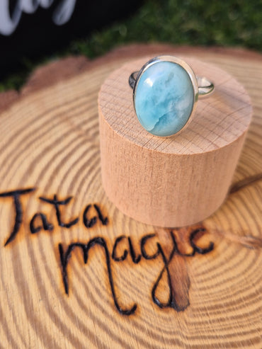 Anillo de Larimar en Plata Adaptable - Activación Cuántica para Propósito del Alma